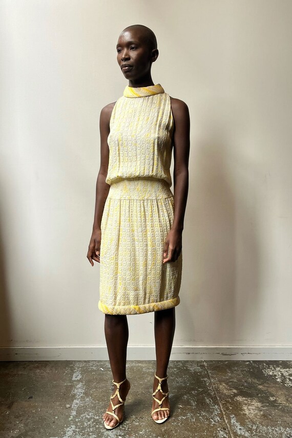 c1967 Chloe by Karl Lagerfeld Stud & Paillettes Yellow Mini Dress