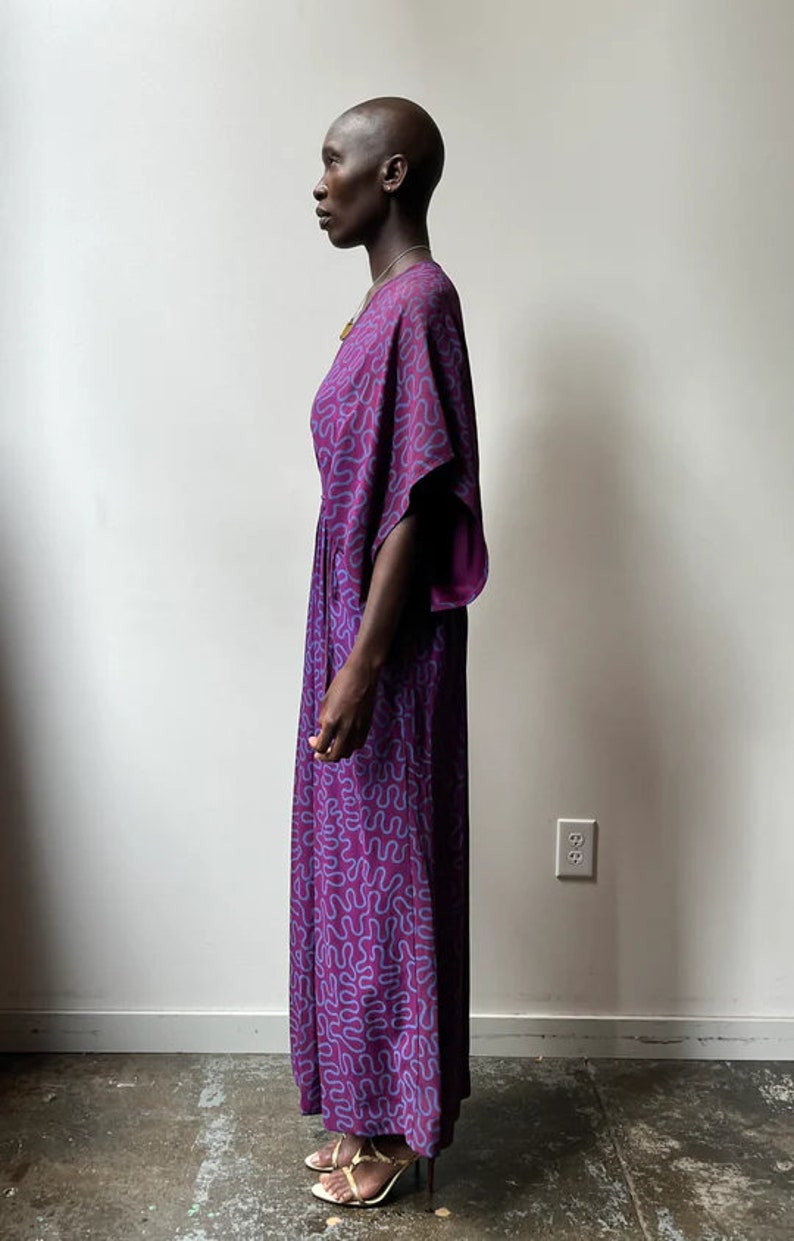 Zandra Rhodes Violet Squiggle Print Rayon Crepe Maxi Dress image 3