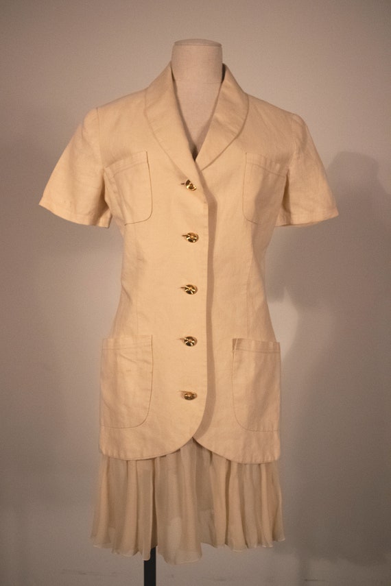 Chanel cream linen skirt suit