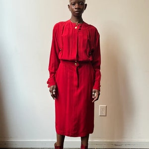 Chanel red silk pleated back dress