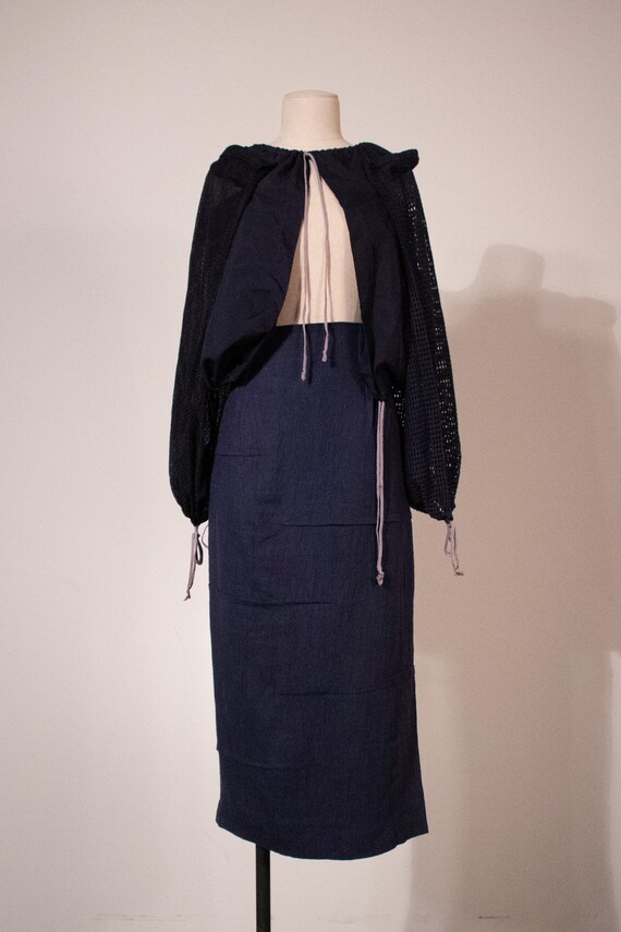Matsuda navy linen pencil skirt