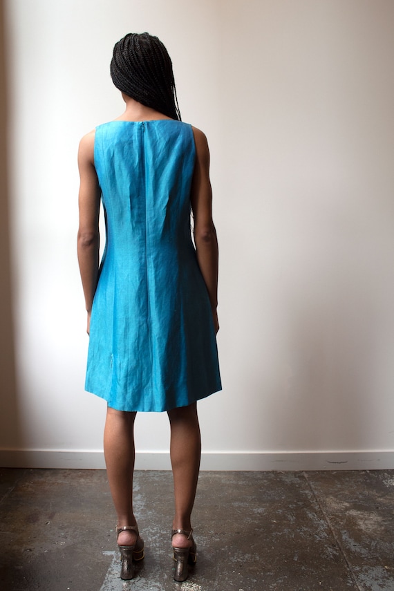 Claude Montana turquoise silk-linen trapeze dress - image 4