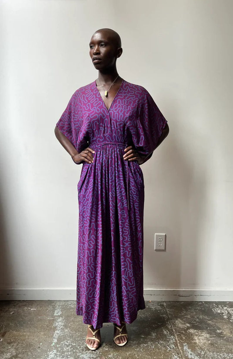 Zandra Rhodes Violet Squiggle Print Rayon Crepe Maxi Dress image 2