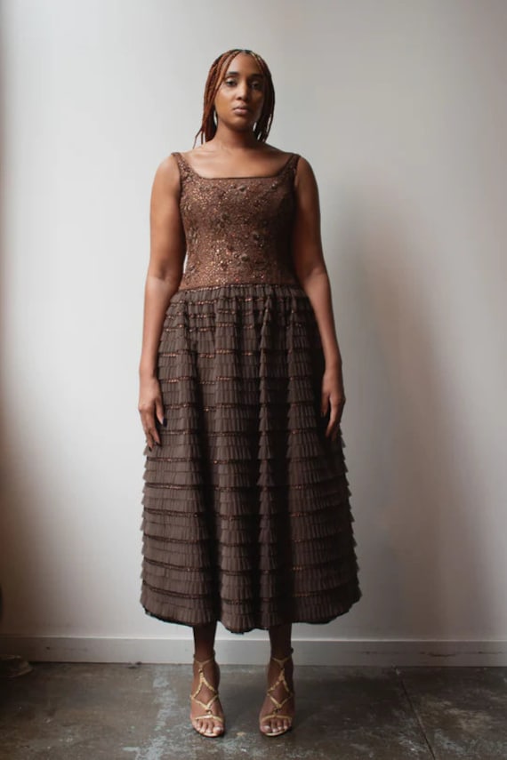 Escada Couture brown beaded gown - image 2