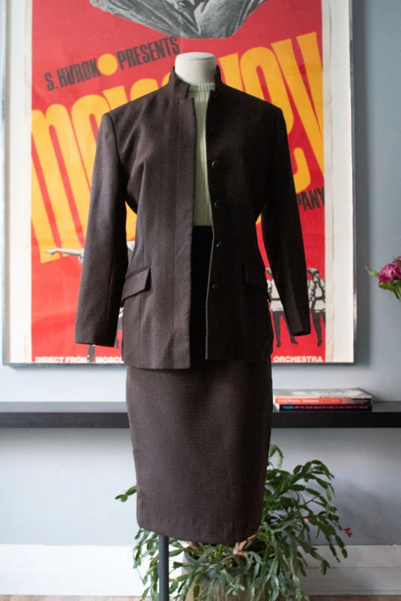 Matsuda brown woven wool skirt suit - image 2