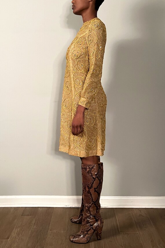 1960S Metallic Gold Sheer Overlay Dress - image 3