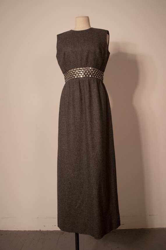 Anne Fogarty grey wool studded cut-out waistband d