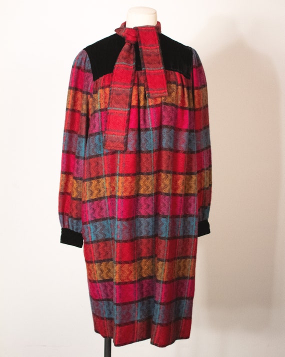 Lanvin Paris multicolor wool plaid trapeze dress