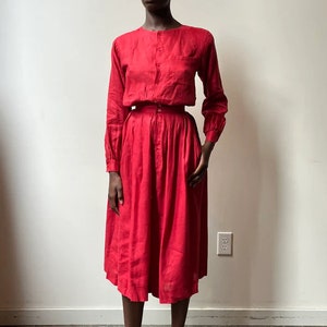 Calvin Klein red linen pleated skirt set