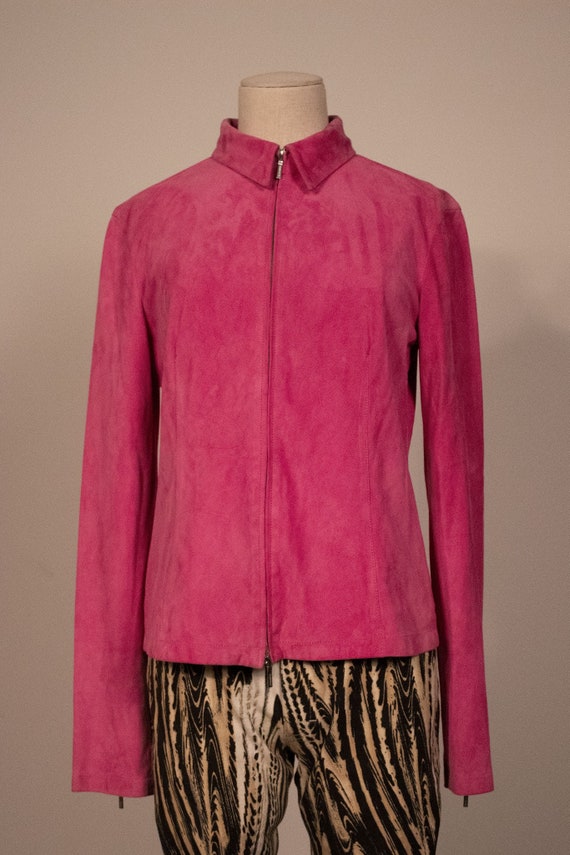 Jil Sander pink suede zip front jacket