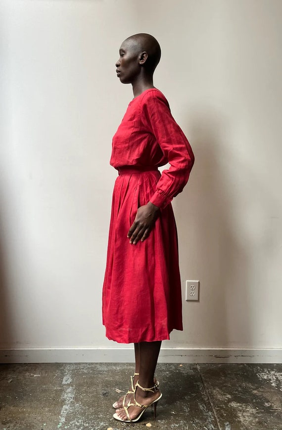 Calvin Klein red linen pleated skirt set - image 3