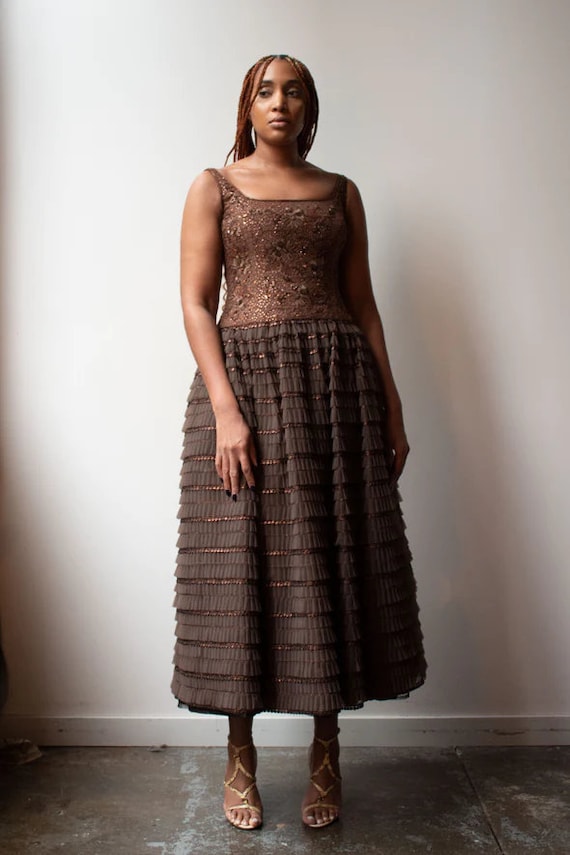 Escada Couture brown beaded gown - image 3