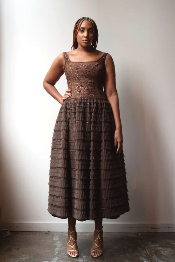 Escada Couture brown beaded gown - image 1