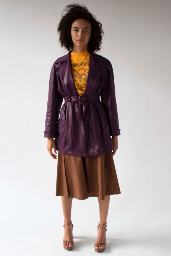 Glam Gianni Versace metallic purple belted trench