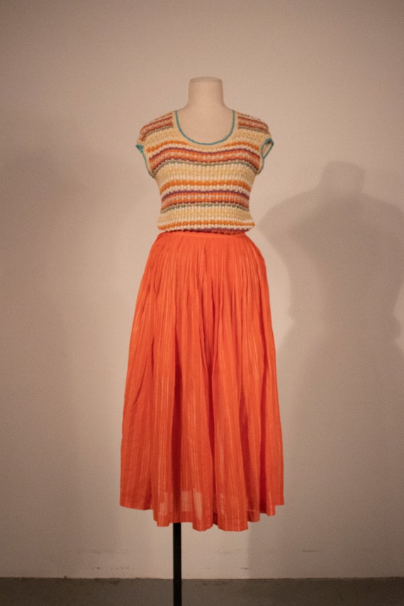 Missoni orange pleated cotton voile midi skirt