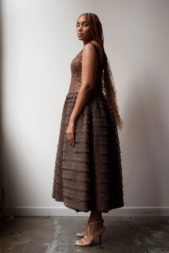 Escada Couture brown beaded gown - image 4