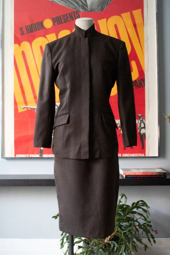 Matsuda brown woven wool skirt suit - image 1