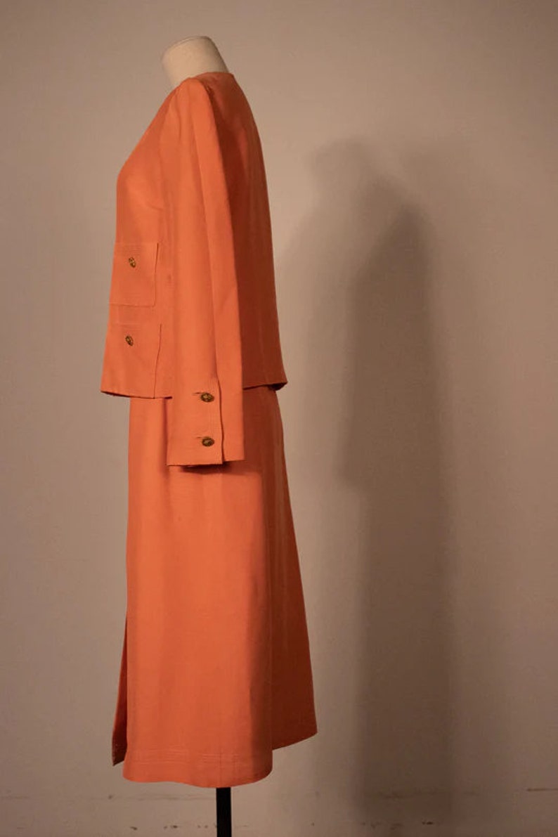 Chanel peach silk skirt suit image 2