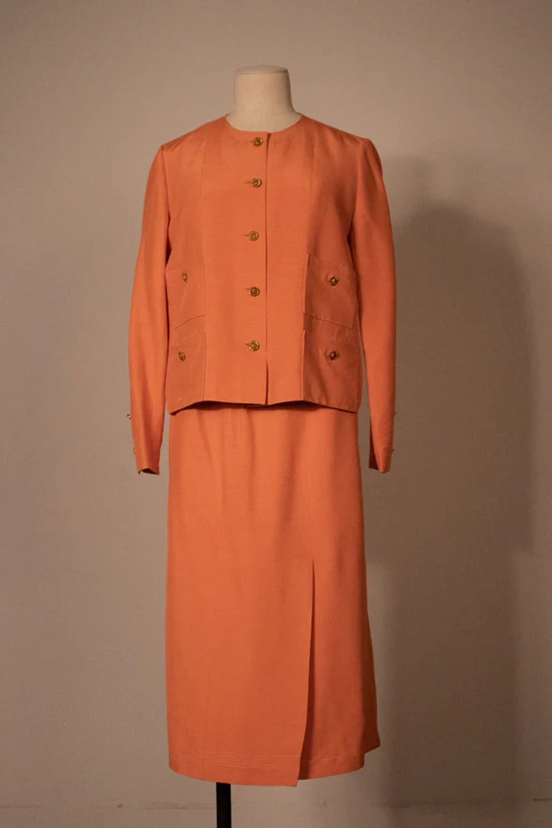 Chanel peach silk skirt suit image 1