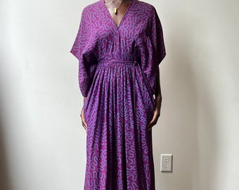 Zandra Rhodes Violet Squiggle Print Rayon Crepe Maxi Dress