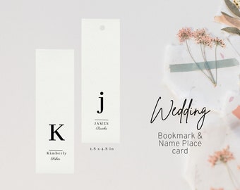 Minimal Modern Functional Bookmark template, Wedding Name Place card, bookmark favor, editable in Canva