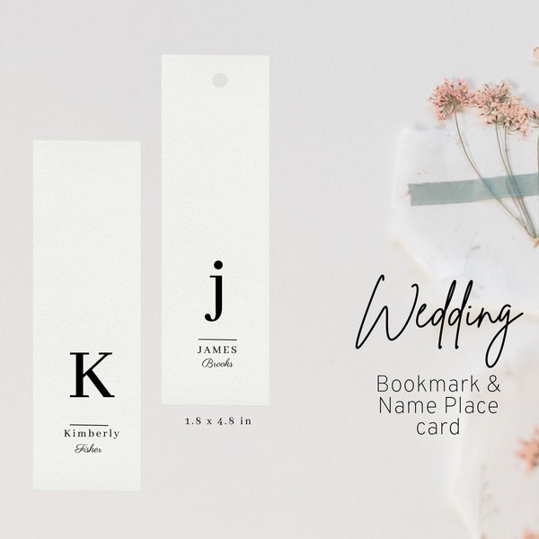 Minimal Modern Functional Bookmark template, Wedding Name Place card, bookmark favor, editable in Canva