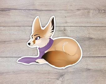 Cozy Autumn Fennec Fox with Scarf Laminated Glossy Sticker