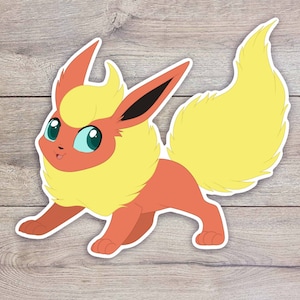 Laatste kans! Eevee Eeveelution Flareon Pokemon Gelamineerde Glanzende Sticker