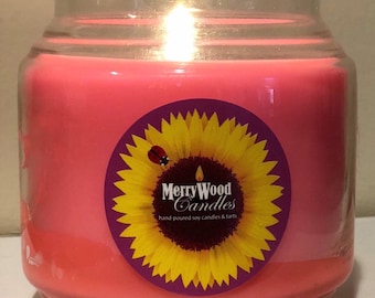 Jar Candle 100% Soy wax with cotton wicks. Double scented throughout. 14oz.