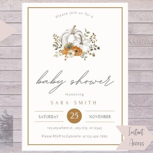Pumpkin Baby Shower Invitation| Instant Download| Editable