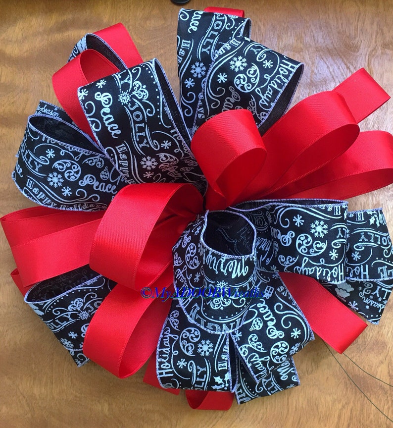 Christmas Chalkboard Tree Topper Bow Merry Christmas Bow Red /& Black Christmas Tree Topper Bow Christmas Script Tree Bow Holiday Red Bow