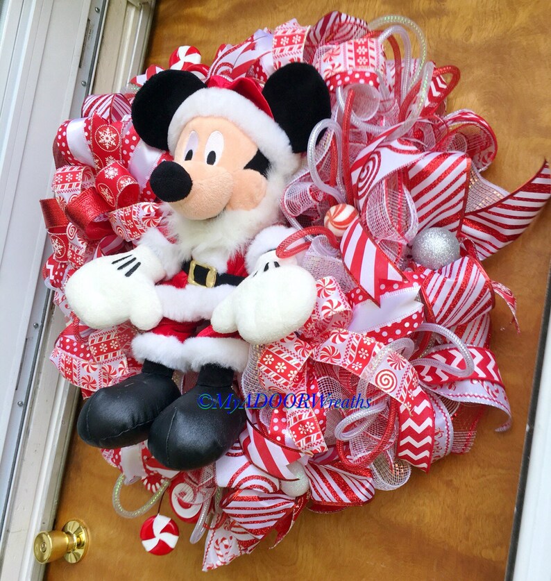 Christmas Winter Whimsical Wreath Santa Claus Mickey wreath Disneys Mickey Mouse Deco Mesh Wreath Christmas Santa Mickey Mouse Wreath