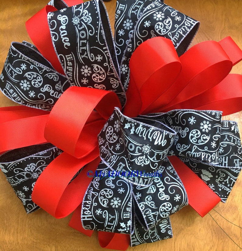 Christmas Chalkboard Tree Topper Bow Merry Christmas Bow Red /& Black Christmas Tree Topper Bow Christmas Script Tree Bow Holiday Red Bow