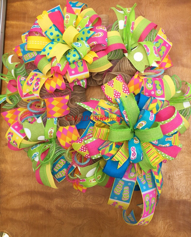 Beach Tropical Wreath Summertime Wreath Flip Flops Wreath Summer Flip Flops Decor Summer Deco Mesh Wreath Flip Flops Deco Mesh Wreath