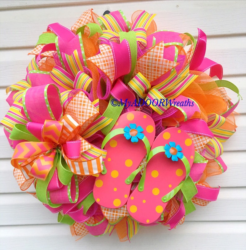 Flip Flops Wreath Summer Front Door Wreath Beach Tropical Etsy