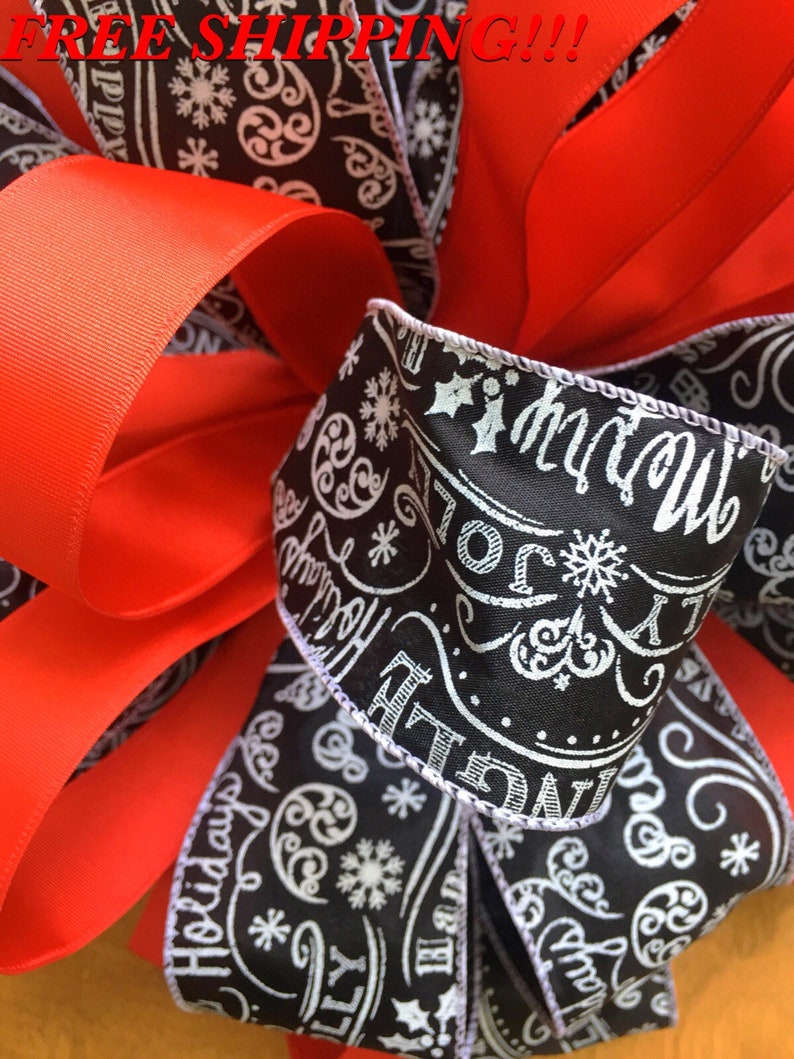 Christmas Chalkboard Tree Topper Bow Merry Christmas Bow Red /& Black Christmas Tree Topper Bow Christmas Script Tree Bow Holiday Red Bow