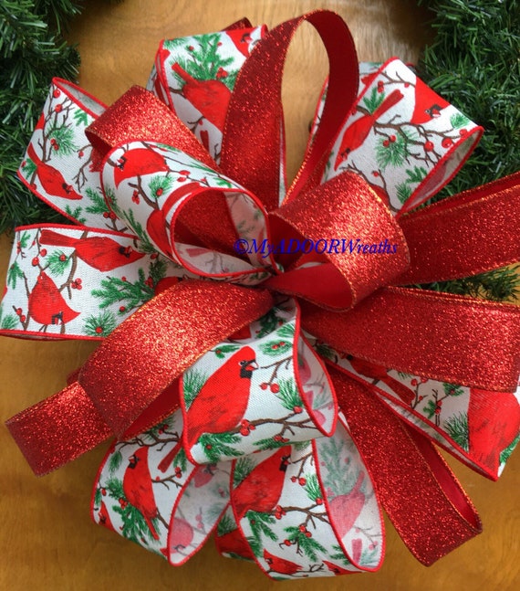 RTShip Cardinal Christmas Tree Topper Bow Cardinal Xmas Bow Etsy