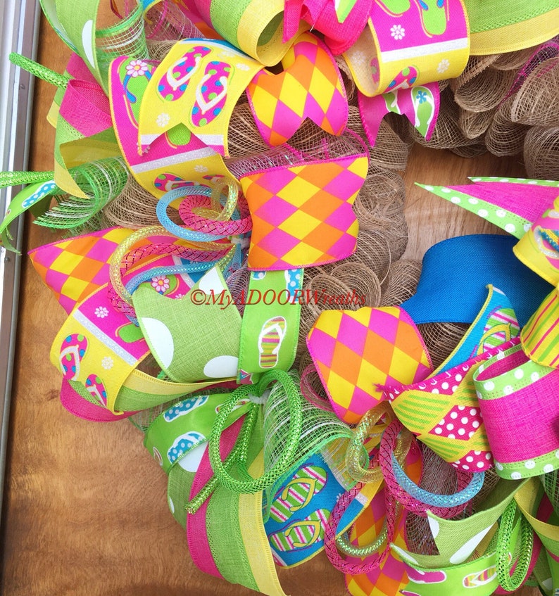 Beach Tropical Wreath Summertime Wreath Flip Flops Wreath Summer Flip Flops Decor Summer Deco Mesh Wreath Flip Flops Deco Mesh Wreath