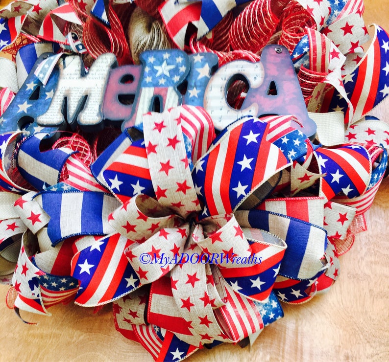 Welcome Patriotic Wreath Patriotic Wreath Americana Deco Mesh Wreath Primitive Patriotic Fourth Of July Decor Rustic Americana Wreath