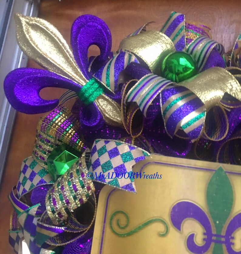 Mardi Gras NOLA Wreath Mardi Gras Fleur De Lis Decor Fleur De Lis Door Wreath Mardi Gras Welcome Door Wreath, Mardi Gras Welcome Wreath