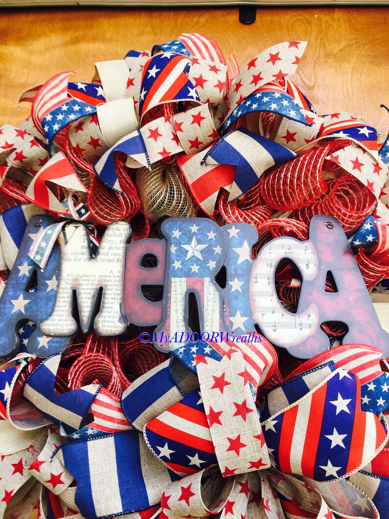 Welcome Patriotic Wreath Patriotic Wreath Americana Deco Mesh Wreath Primitive Patriotic Fourth Of July Decor Rustic Americana Wreath