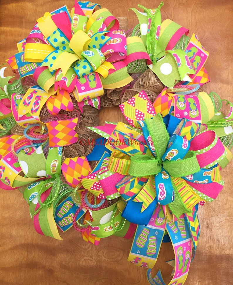 Beach Tropical Wreath Summertime Wreath Flip Flops Wreath Summer Flip Flops Decor Summer Deco Mesh Wreath Flip Flops Deco Mesh Wreath