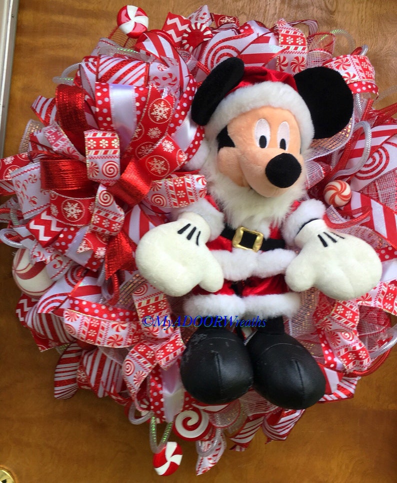 Christmas Winter Whimsical Wreath Santa Claus Mickey wreath Disneys Mickey Mouse Deco Mesh Wreath Christmas Santa Mickey Mouse Wreath