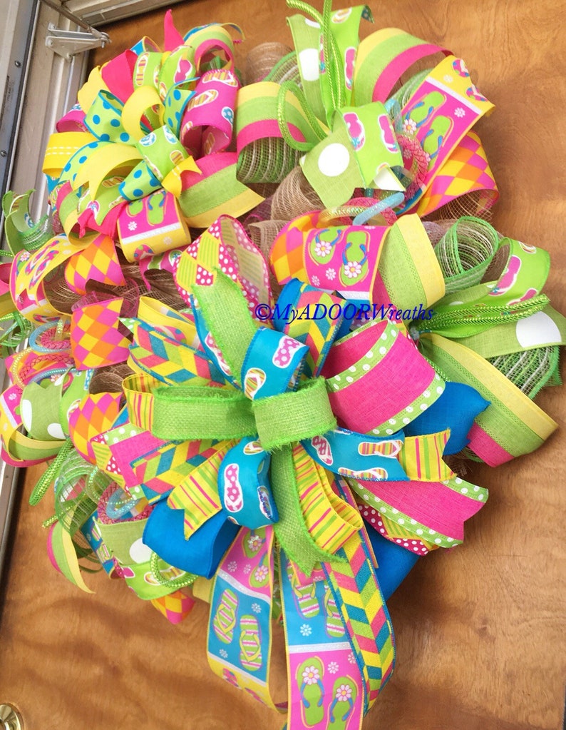 Beach Tropical Wreath Summertime Wreath Flip Flops Wreath Summer Flip Flops Decor Summer Deco Mesh Wreath Flip Flops Deco Mesh Wreath