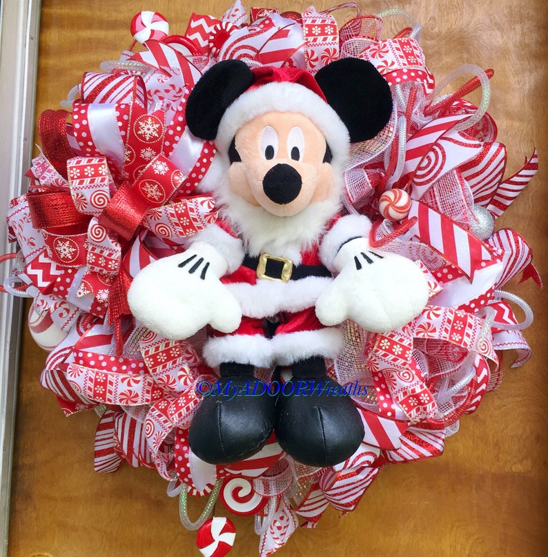 Christmas Winter Whimsical Wreath Santa Claus Mickey wreath Disneys Mickey Mouse Deco Mesh Wreath Christmas Santa Mickey Mouse Wreath