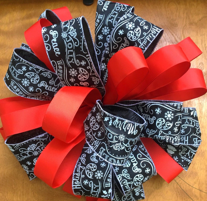 Christmas Chalkboard Tree Topper Bow Merry Christmas Bow Red /& Black Christmas Tree Topper Bow Christmas Script Tree Bow Holiday Red Bow