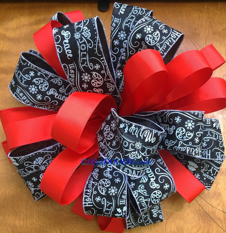 Christmas Chalkboard Tree Topper Bow Merry Christmas Bow Red /& Black Christmas Tree Topper Bow Christmas Script Tree Bow Holiday Red Bow