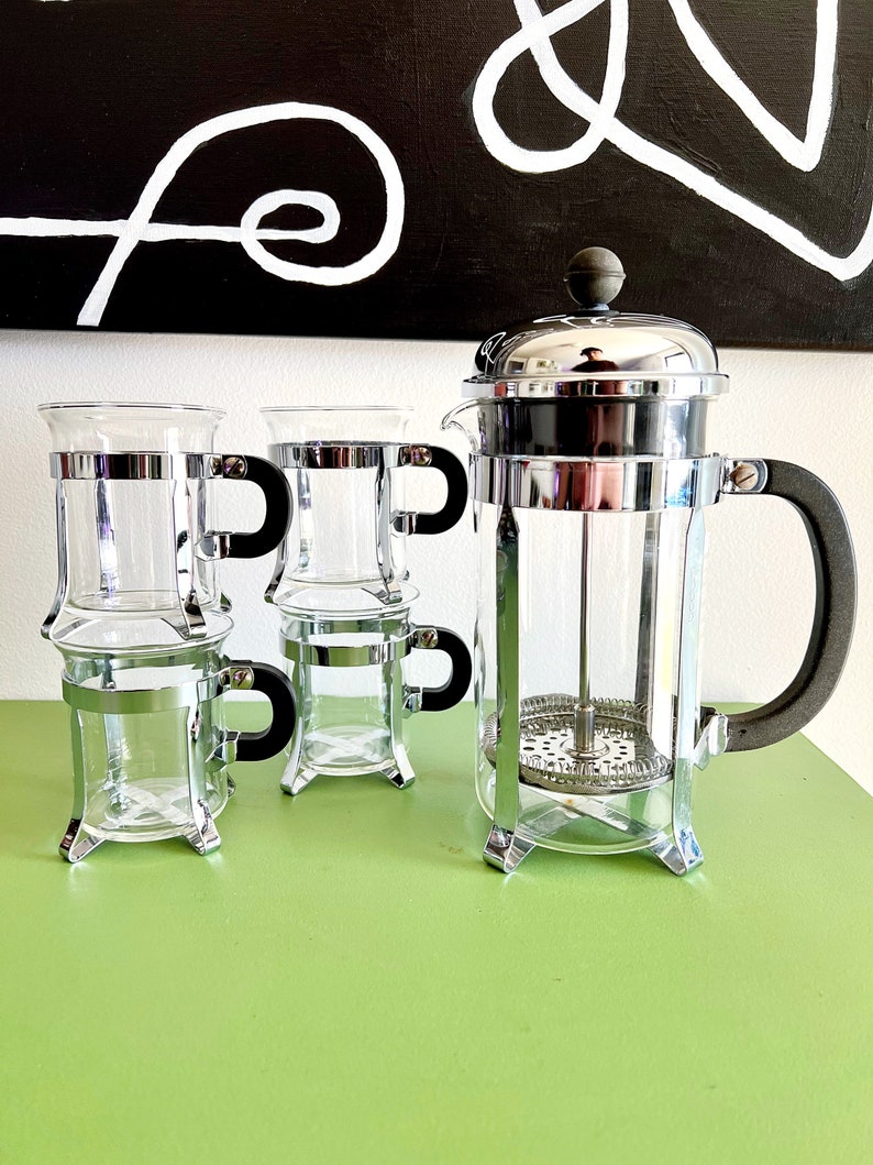 Vintage Bodum French Press & 4 Coffee Cups CHAMBORD Etsy