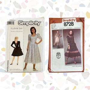 1970s Gunne Sax Dress Simplicity Sewing Patterns 8728 8672 Size 6 8 10 Vintage Sewing