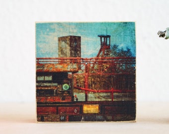 Zeche Zollverein with winding tower, photography on high-quality multiplex plate, transfer printing, handmade